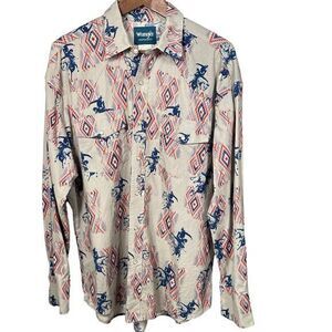Vtg. Wrangler Western‎ Horse Print Pearl Snap Cowboy Shirt Size Large Aztec